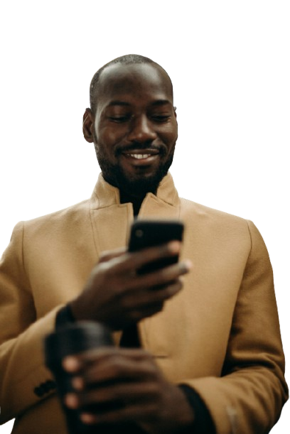Happy gentleman scrolling phone